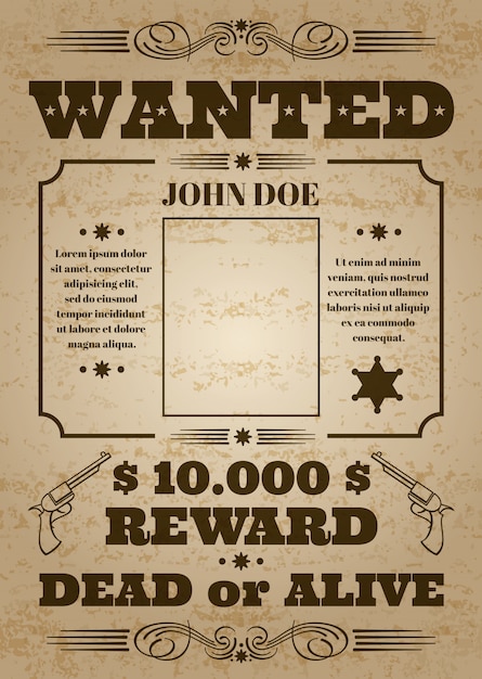 Wanted dead or alive western old vintage vector poster with distressed texture