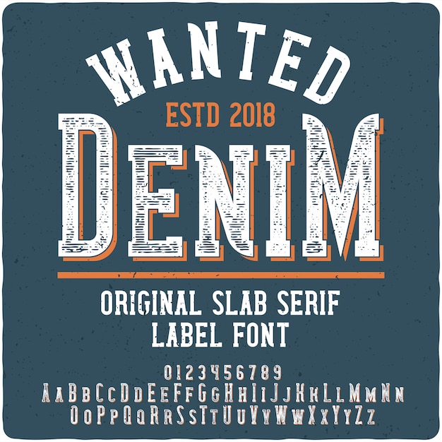 Vector wanted denim label typeface