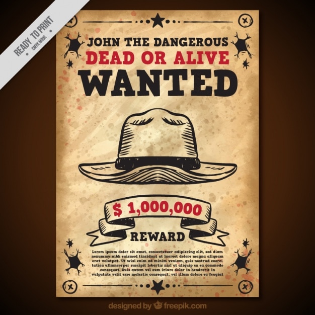 Wanted poster with hat in vintage style