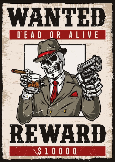 Vector wanted vertical poster with dangerous skeleton