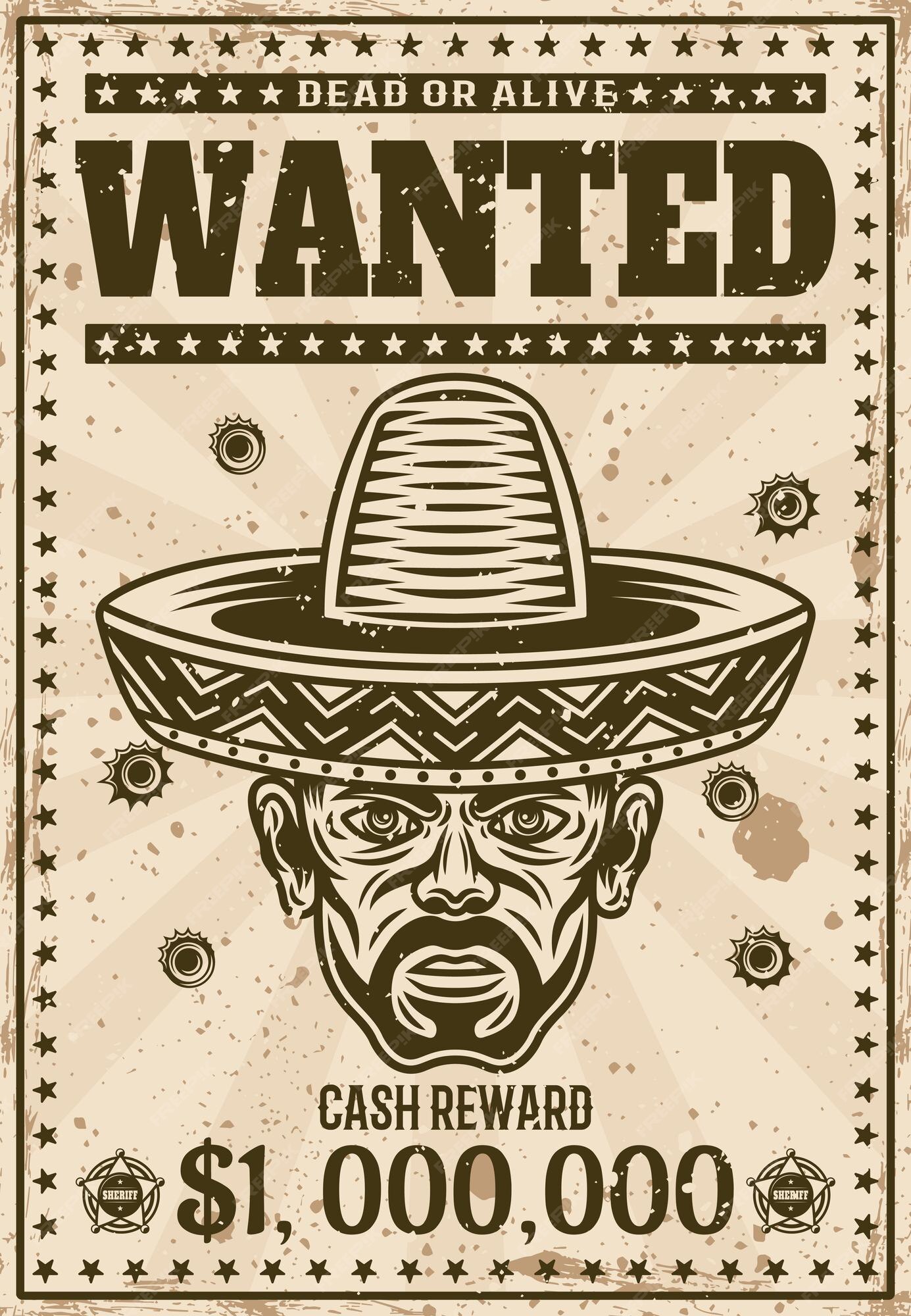 Wanted Dead Alive Silhouette Mexican Gunslinger Stock Vector