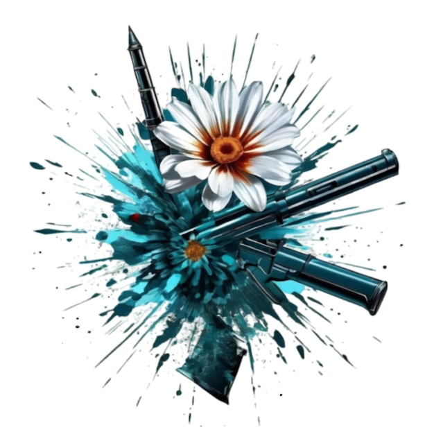 Vector wapen met witte bloem die het concept van oorlog en vrede symboliseert vector kunst geïsoleerd op wit