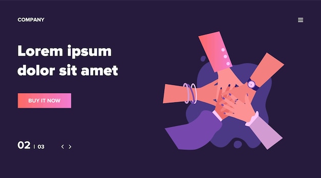 Wapens van multi-etnische vrouwen die eenheid, saamhorigheid en steun gebaar maken. stapel vrouwelijke handen. illustratie voor teamwerk, samenwerking, feminisme, gemeenschap, samenwerkingsconcept