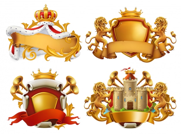 Wapenschilden. Koning en koninkrijk. 3D embleem set