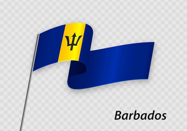 Wapperende vlag van Barbados op vlaggenmast Sjabloon voor onafhankelijkheidsdag