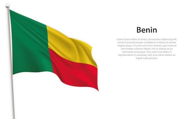 Wapperende vlag van Benin op witte achtergrond sjabloon voor de dag van de onafhankelijkheid posterontwerp