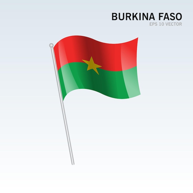 Wapperende vlag van burkina faso geïsoleerd op grijs