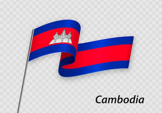 Wapperende vlag van Cambodja op vlaggenmast Sjabloon voor onafhankelijkheidsdag