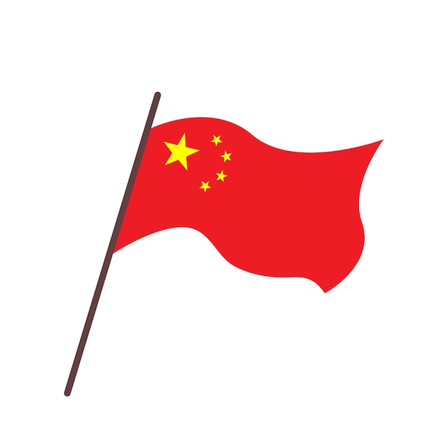 Wapperende vlag van China Volksrepubliek China VRC Geïsoleerde Chinese rode vlag met gele sterren Platte vectorillustratie