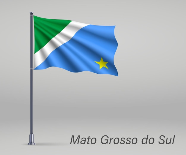 Wapperende vlag van de Braziliaanse staat Mato Grosso do Sul op vlaggenmast