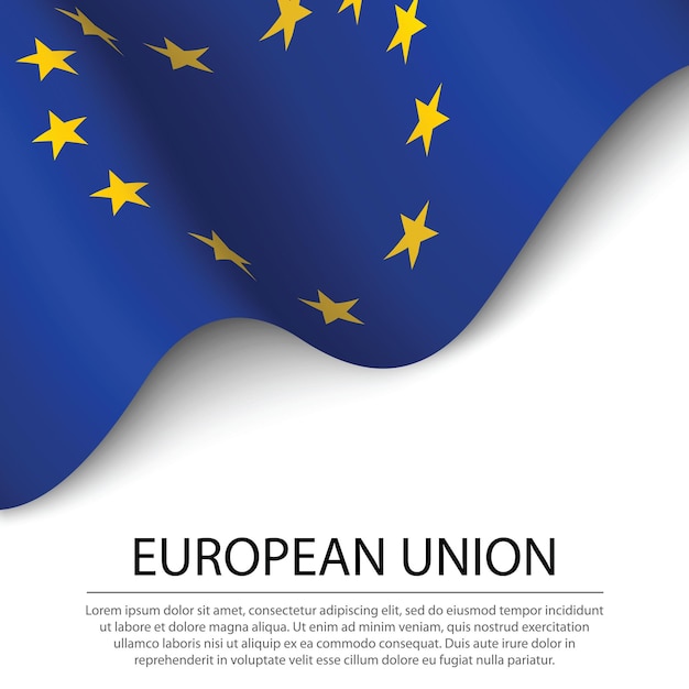 Wapperende vlag van de europese unie op witte achtergrond. banner of lint vector sjabloon voor onafhankelijkheidsdag