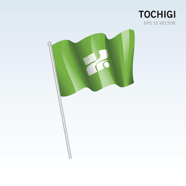 Wapperende vlag van de prefecturen Tochigi van Japan geïsoleerd op een grijze achtergrond