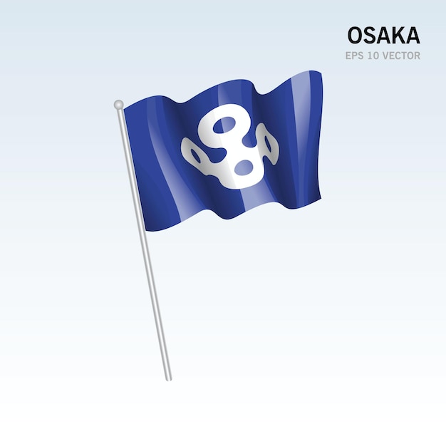 Wapperende vlag van de prefecturen van Osaka van Japan geïsoleerd op een grijze achtergrond