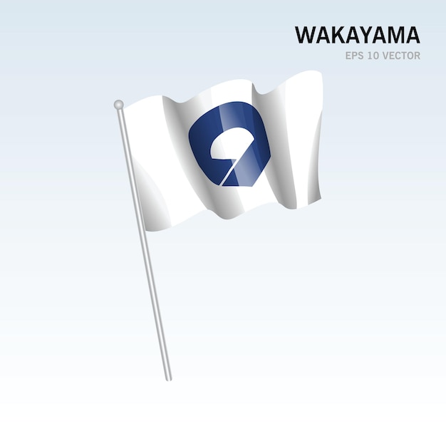 Wapperende vlag van de prefecturen Wakayama van Japan geïsoleerd op een grijze achtergrond