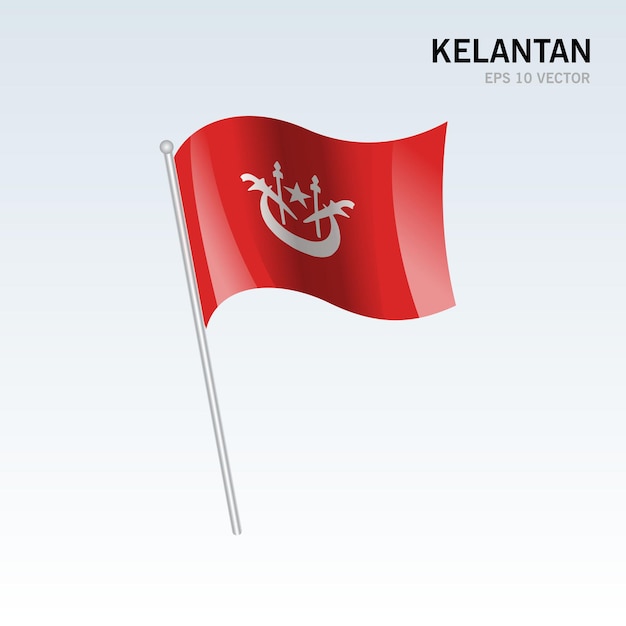 Wapperende vlag van de staat Kelantan en het federale grondgebied van Maleisië geïsoleerd op een grijze achtergrond