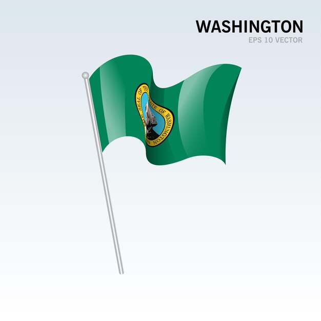 Wapperende vlag van de staat washington van de verenigde staten van amerika op grijze achtergrond