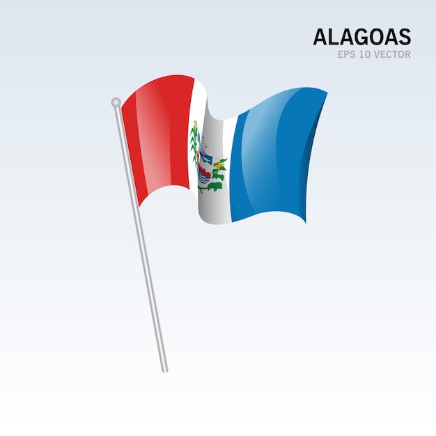 Wapperende vlag van de staten van alagoas, federaal district van brazilië geïsoleerd op een grijze achtergrond