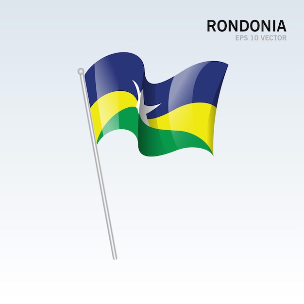 Wapperende vlag van de staten van rondãƒâƒã‚â'nia, federaal district van brazilië geïsoleerd op een grijze achtergrond