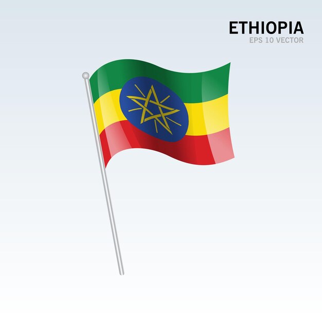 Wapperende vlag van Ethiopië geïsoleerd op grijs