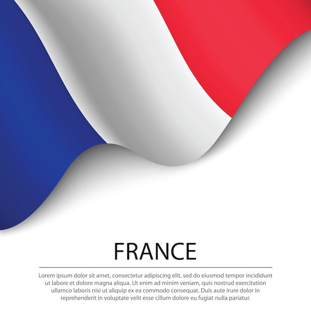 Wapperende vlag van Frankrijk op witte achtergrond. Banner of lint vector sjabloon voor onafhankelijkheidsdag