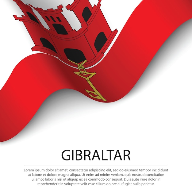 Wapperende vlag van Gibraltar op witte achtergrond. Banner of lint vector sjabloon voor onafhankelijkheidsdag