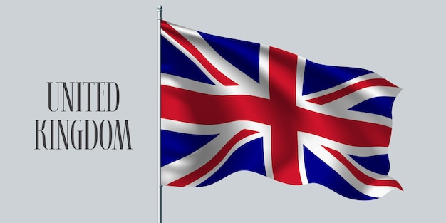 Wapperende vlag van het Verenigd Koninkrijk van Groot-Brittannië op vlaggenmast