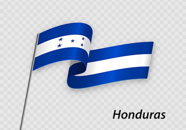 Wapperende vlag van Honduras op vlaggenmast Sjabloon voor onafhankelijkheidsdag