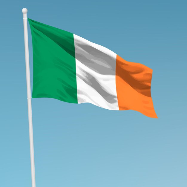 Wapperende vlag van Ierland op vlaggenmast Sjabloon voor onafhankelijkheid