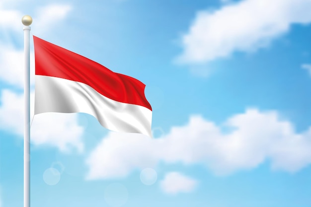 Wapperende vlag van Indonesië op hemelachtergrond sjabloon voor onafhankelijkheidsdag posterontwerp