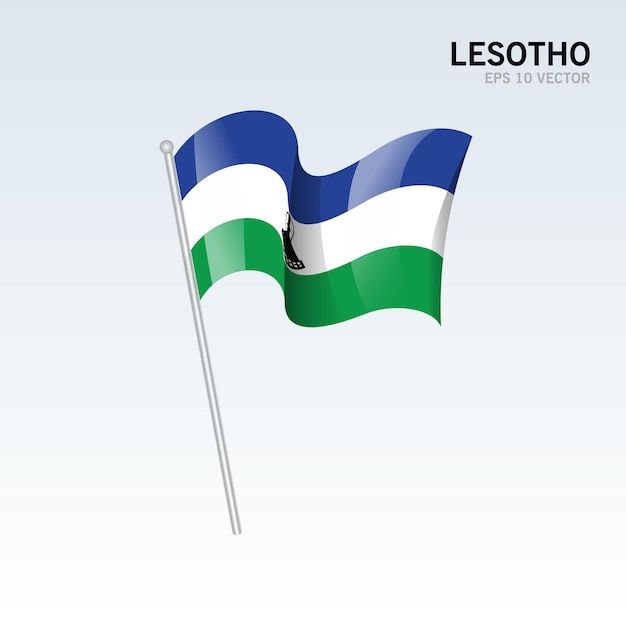 Wapperende vlag van Lesotho geïsoleerd op grijs
