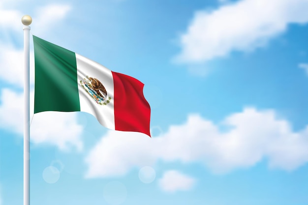 Wapperende vlag van Mexico op hemelachtergrond sjabloon voor onafhankelijkheidsdag posterontwerp