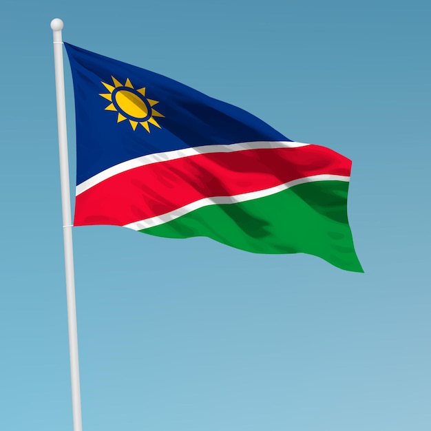Wapperende vlag van Namibië op vlaggenmast Sjabloon voor onafhankelijkheidsdag