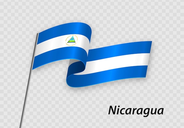 Wapperende vlag van nicaragua op vlaggenmast sjabloon voor onafhankelijkheidsdag