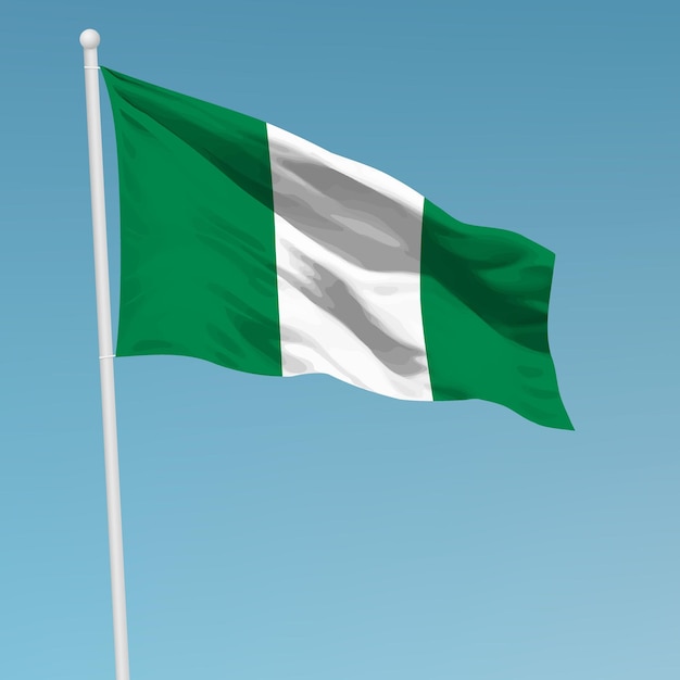 Wapperende vlag van Nigeria op vlaggenmast Sjabloon voor onafhankelijkheidsdag