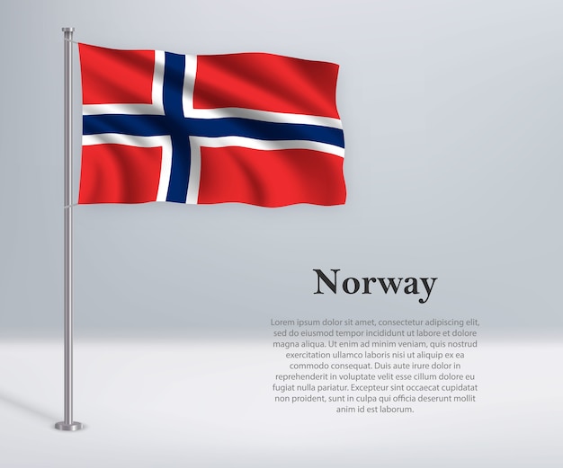 Wapperende vlag van Noorwegen op vlaggenmast