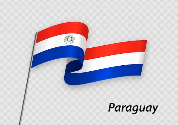 Wapperende vlag van paraguay op vlaggenmast sjabloon voor onafhankelijkheidsdag