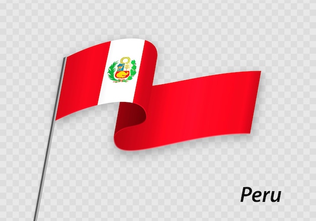 Wapperende vlag van Peru op vlaggenmast Sjabloon voor onafhankelijkheidsdag