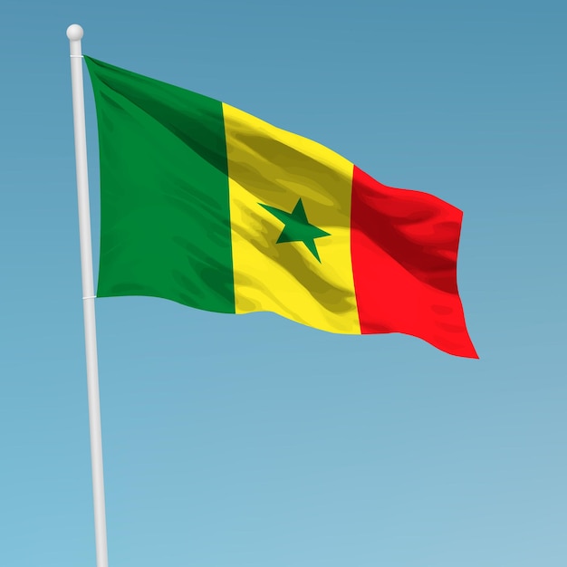 Wapperende vlag van Senegal op vlaggenmast Sjabloon voor onafhankelijkheidsdag