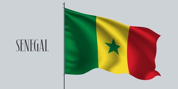 Wapperende vlag van Senegal op vlaggenmast.