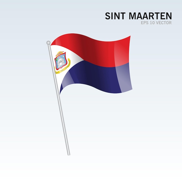 Wapperende vlag van sint maarten geïsoleerd op grijs