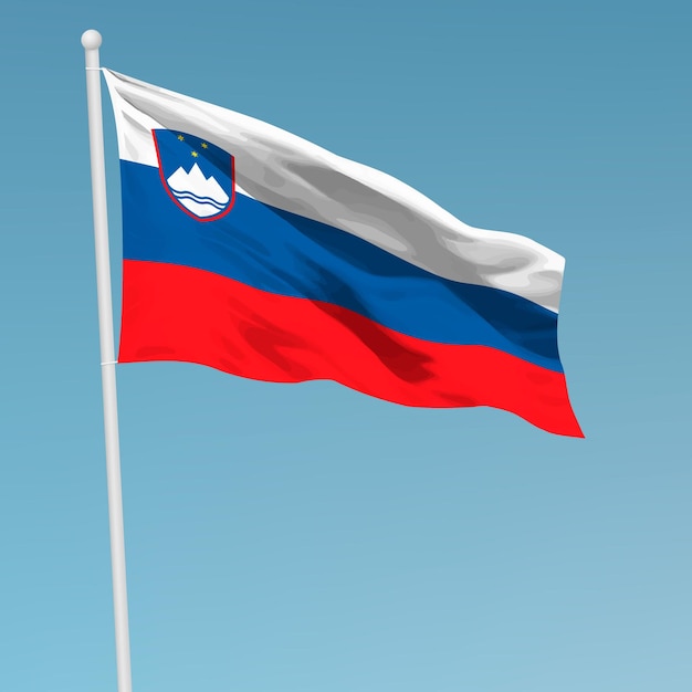 Wapperende vlag van Slovenië op vlaggenmast Sjabloon voor onafhankelijkheid