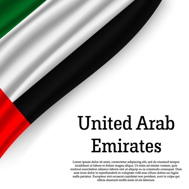 Wapperende vlag van verenigde arabische emiraten op wit