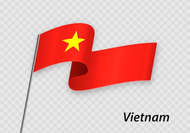 Wapperende vlag van vietnam op vlaggenmast sjabloon voor onafhankelijkheidsdag