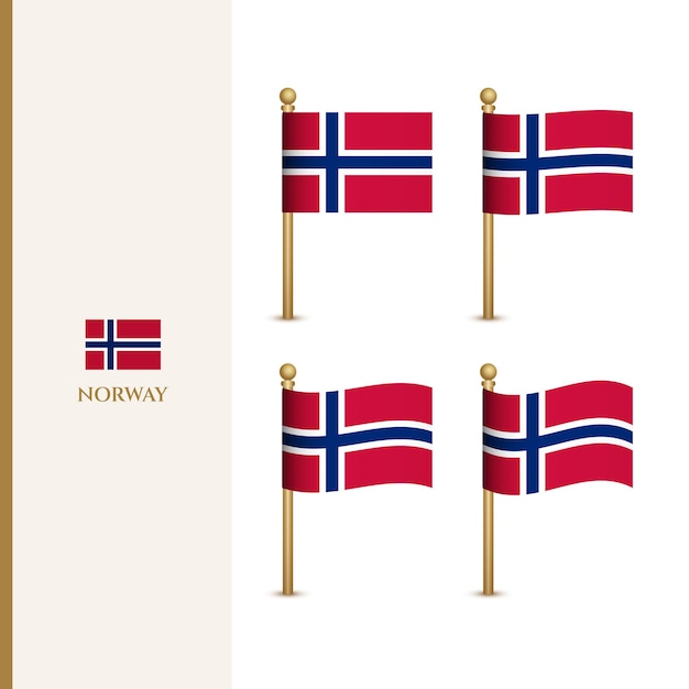 Wapperende vlaggen van Noorwegen 3D vector illustratie vlag van Noorwegen