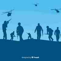 Vector war background with silhouettes of soldiers