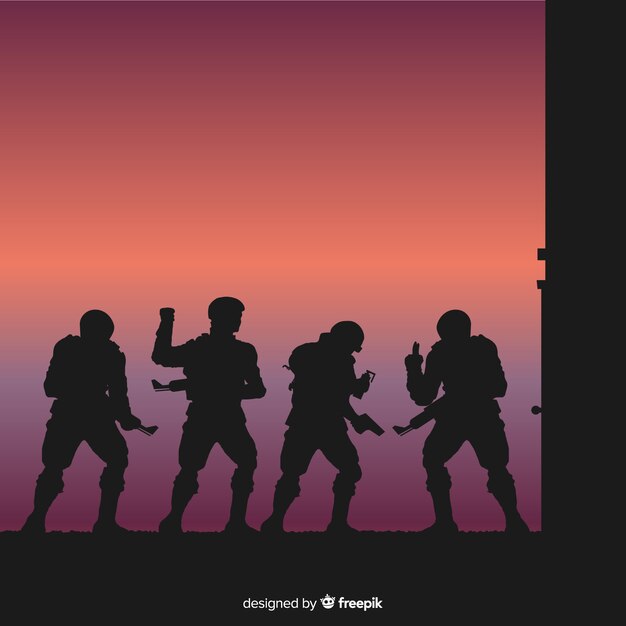 Vector war background with silhouettes of soldiers