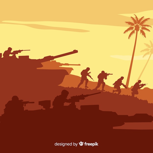 War background with silhouettes of soldiers