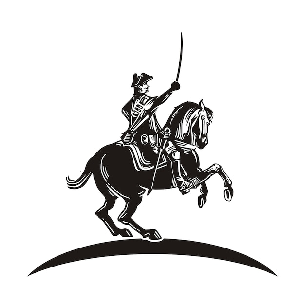 Vettore cavallo da guerra con logo spada