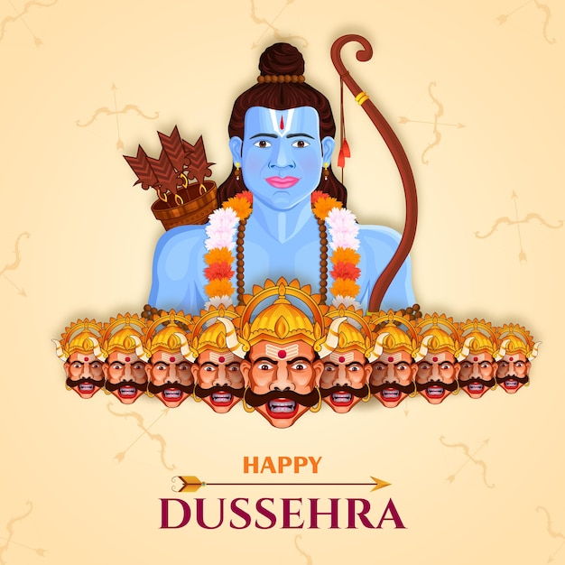 Guerra di lord rama e ravana happy dussehra navratri e durga puja festival dell'india