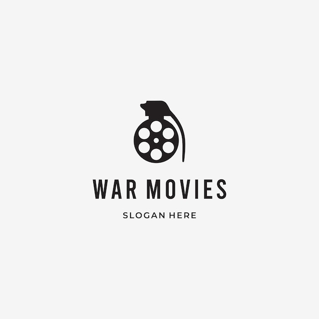 War movies logo grenade combine with film roll logo design concept